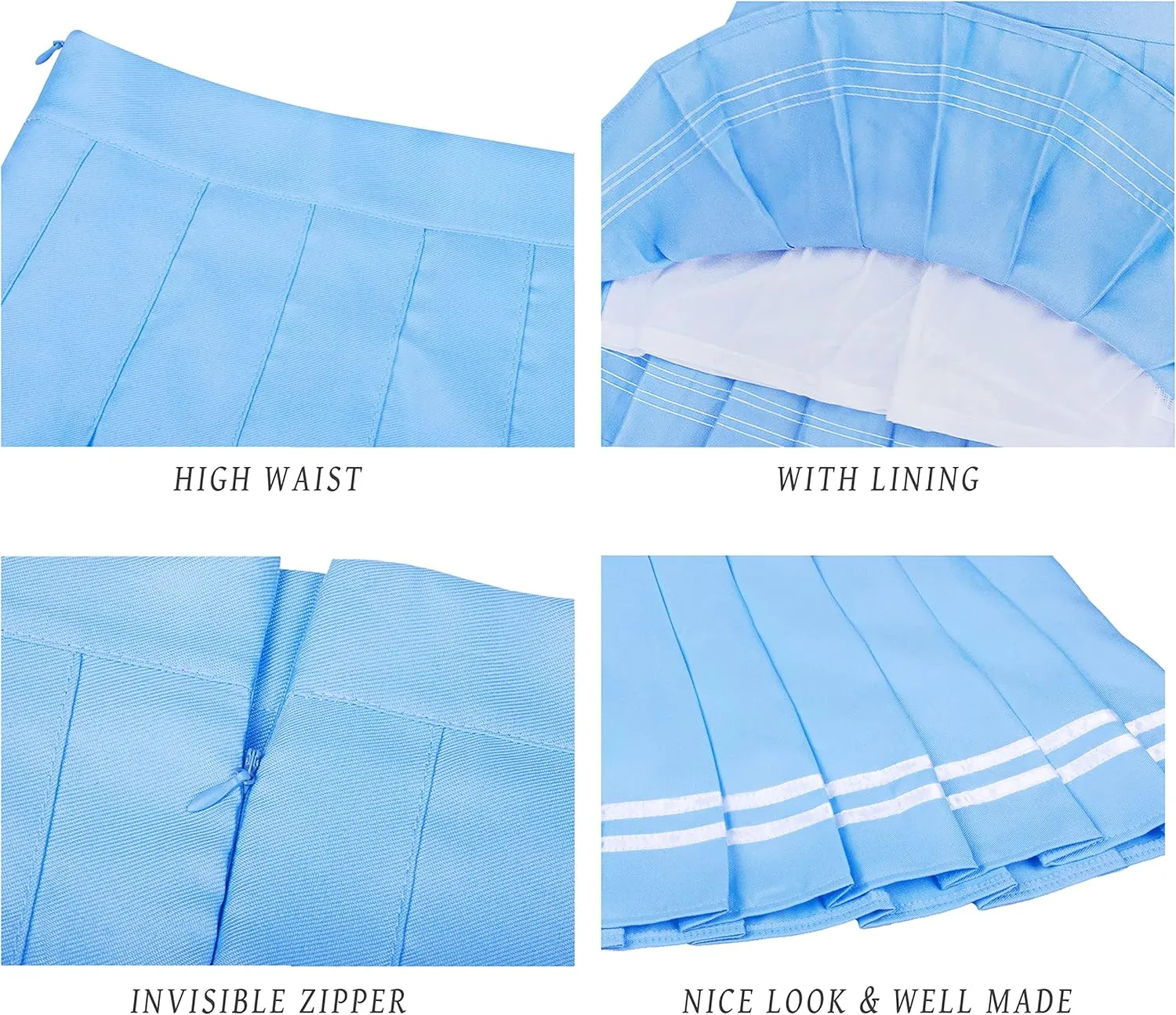 Women Girls High Waist Pleated Mini Skirt with Lining Shorts