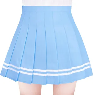 Women Girls High Waist Pleated Mini Skirt with Lining Shorts