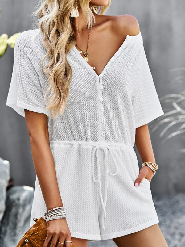 Women's solid color jumpsuit casual home shorts