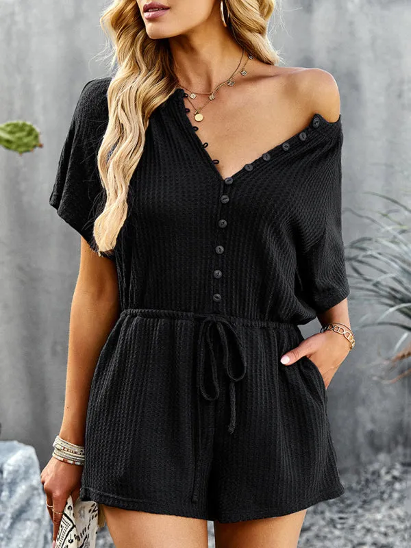 Women's solid color jumpsuit casual home shorts