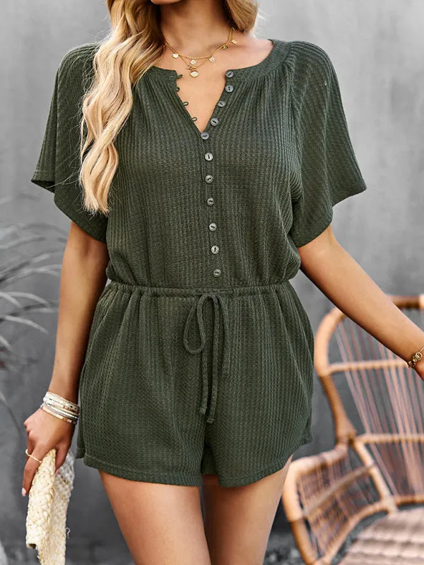Women's solid color jumpsuit casual home shorts